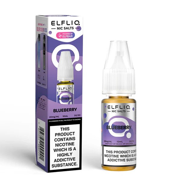 Elf bar ELFLIQ Nic Salts blueberry 10ml nic salt bottle with box on white background - uk vape sales