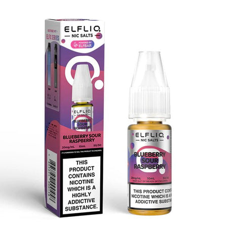 Elf bar ELFLIQ Nic Salts blueberry sour raspberry 10ml nic salt bottle with box on white background - uk vape sales