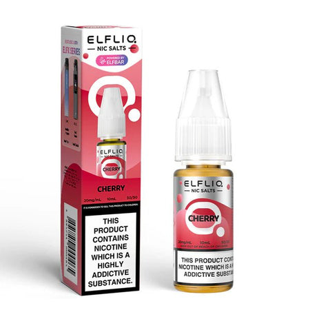 Elf bar ELFLIQ Nic Salts cherry 10ml nic salt bottle with box on white background - uk vape sales
