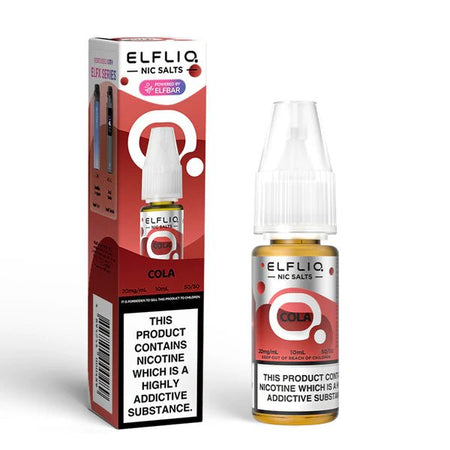 Elf bar ELFLIQ Nic Salts cola 10ml nic salt bottle with box on white background - uk vape sales