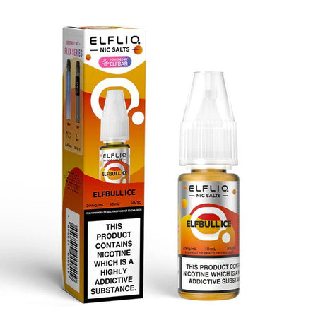 Elf bar ELFLIQ Nic Salts elfbull ice 10ml nic salt bottle with box on white background - uk vape sales