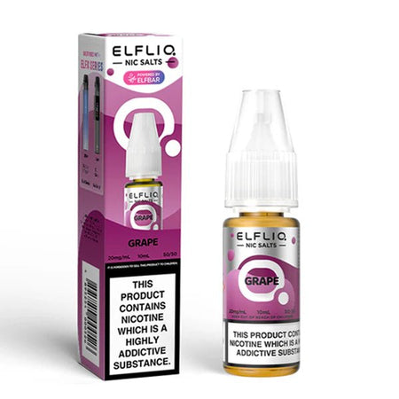 Elf bar ELFLIQ Nic Salts grape 10ml nic salt bottle with box on white background - uk vape sales