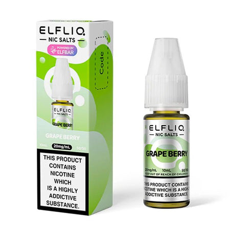 Elf bar ELFLIQ Nic Salts grapeberry 10ml nic salt bottle with box on white background - uk vape sales