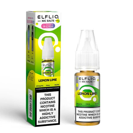 Elf bar ELFLIQ Nic Salts lemon lime 10ml nic salt bottle with box on white background - uk vape sales