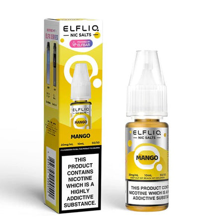 Elf bar ELFLIQ Nic Salts mango 10ml nic salt bottle with box on white background - uk vape sales