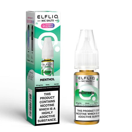 Elf bar ELFLIQ Nic Salts menthol 10ml nic salt bottle with box on white background - uk vape sales