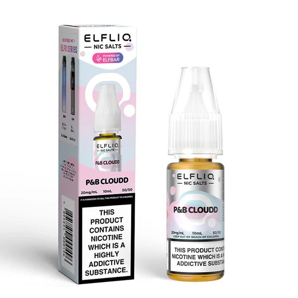 Elf bar ELFLIQ Nic Salts p&b cloudd 10ml nic salt bottle with box on white background - uk vape sales