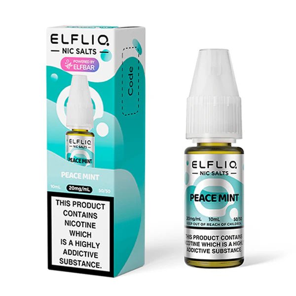 Elf bar ELFLIQ Nic Salts peace mint 10ml nic salt bottle with box on white background - uk vape sales