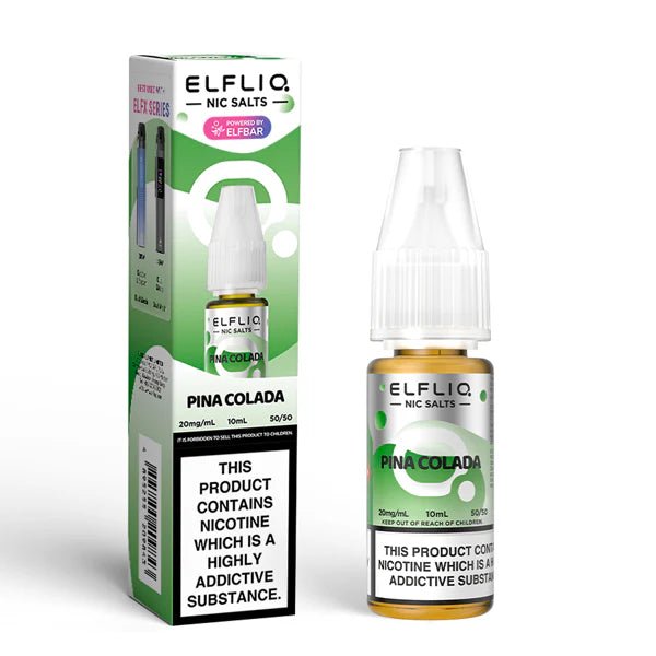 Elf bar ELFLIQ Nic Salts pina colada 10ml nic salt bottle with box on white background - uk vape sales