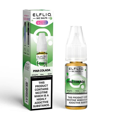 Elf bar ELFLIQ Nic Salts pina colada 10ml nic salt bottle with box on white background - uk vape sales