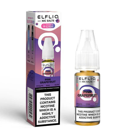 Elf bar ELFLIQ Nic Salts pink grapefruit 10ml nic salt bottle with box on white background - uk vape sales