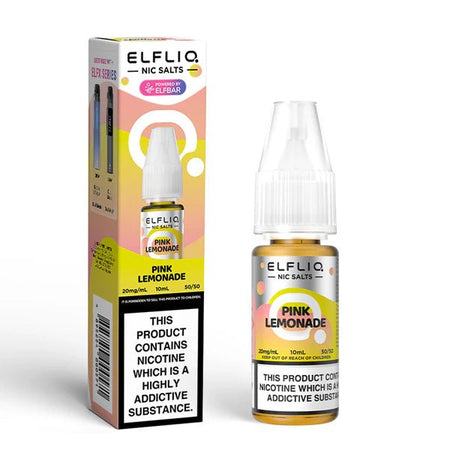 Elf bar ELFLIQ Nic Salts pink lemonade 10ml nic salt bottle with box on white background - uk vape sales