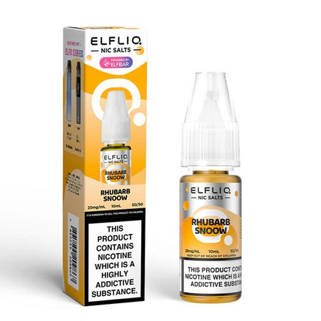 Elf bar ELFLIQ Nic Salts rhubarb snoow 10ml nic salt bottle with box on white background - uk vape sales