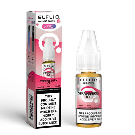 Elf bar ELFLIQ Nic Salts strawberry ice 10ml nic salt bottle with box on white background - uk vape sales