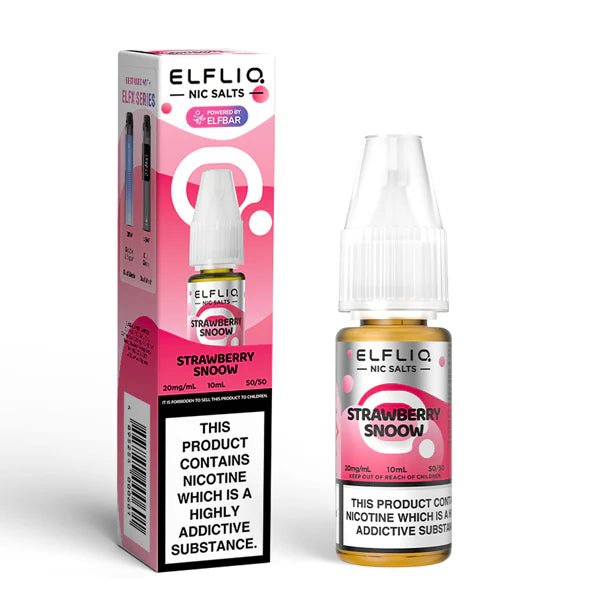 Elf bar ELFLIQ Nic Salts strawberry snoow 10ml nic salt bottle with box on white background - uk vape sales