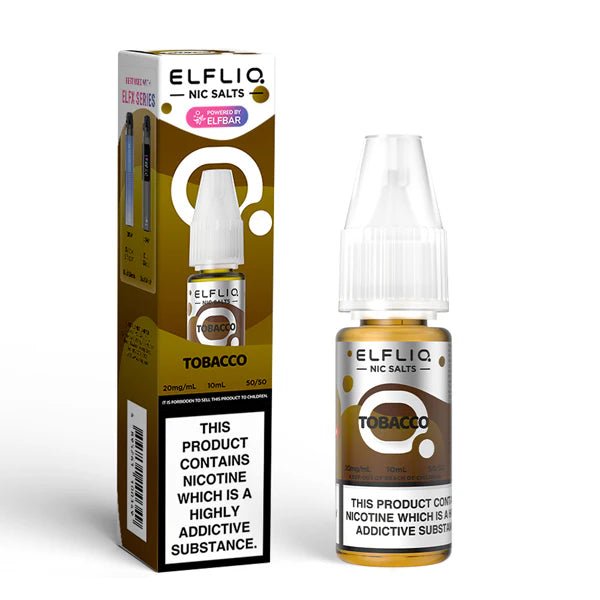 Elf bar ELFLIQ Nic Salts tobacco 10ml nic salt bottle with box on white background - uk vape sales