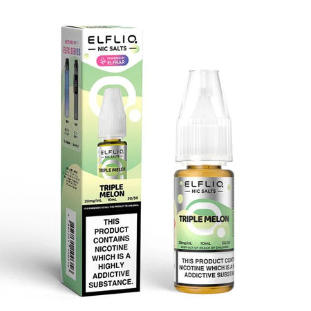 Elf bar ELFLIQ Nic Salts triple melon 10ml nic salt bottle with box on white background - uk vape sales