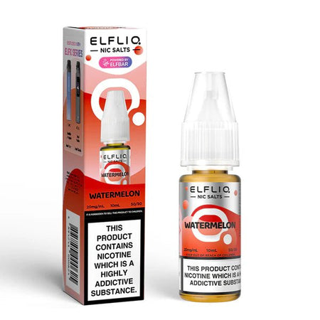 Elf bar ELFLIQ Nic Salts watermelon 10ml nic salt bottle with box on white background - uk vape sales