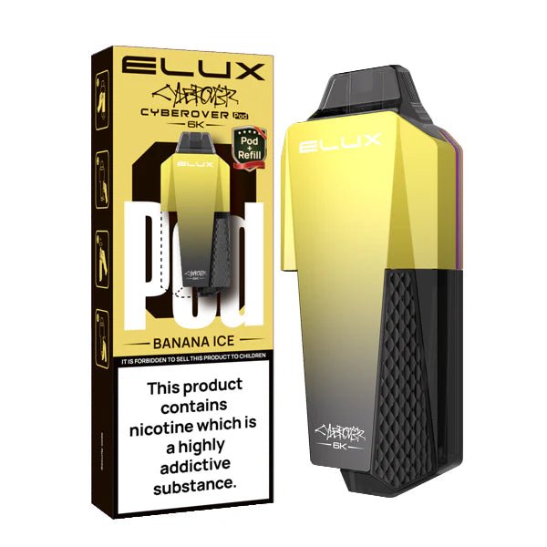 Elux Cyberover 6K Refill Pods banana ice with packaging on a white background - uk vape sales