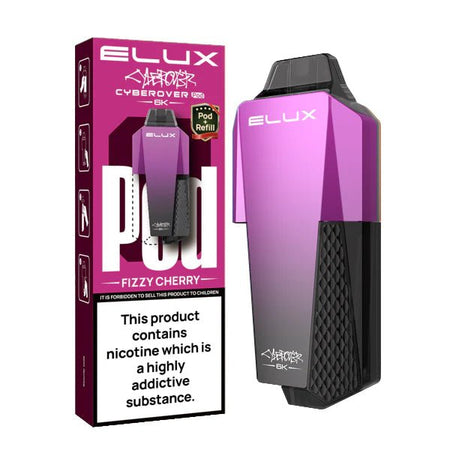 Elux Cyberover 6K Refill Pods fizzy cherry with packaging on a white background - uk vape sales