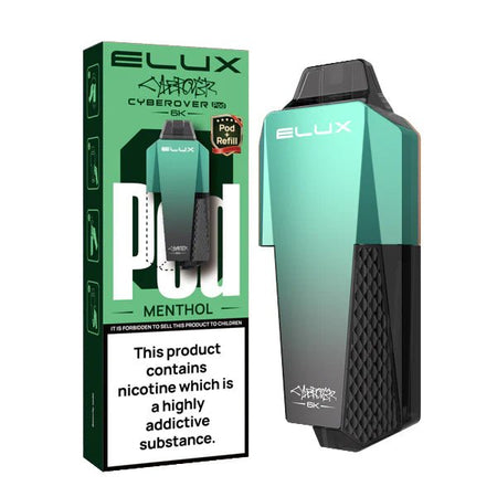 Elux Cyberover 6K Refill Pods menthol with packaging on a white background - uk vape sales