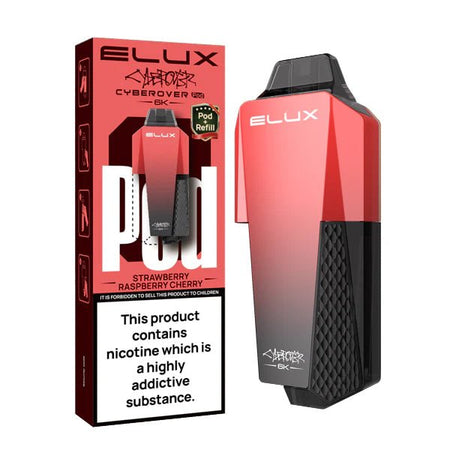 Elux Cyberover 6K Refill Pods strawberry raspberry cherry with packaging on a white background - uk vape sales