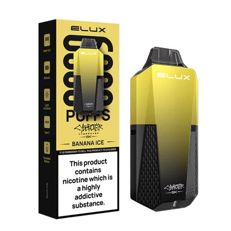 Elux cyberover 6k vape kit banana ice device and packaging on a white background - uk vape sales