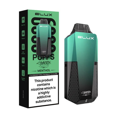 Elux cyberover 6k vape kit menthol device and packaging on a white background - uk vape sales