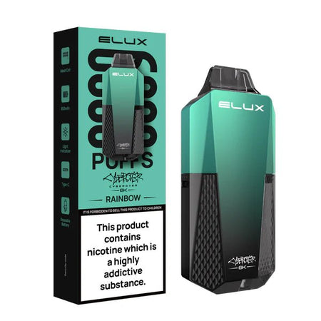 Elux cyberover 6k vape kit rainbow device and packaging on a white background - uk vape sales