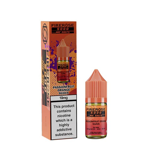 Elux Firerose Nic Salts passionfruit orange guava 10ml nic salt bottle with packaging on white background - uk vape sales