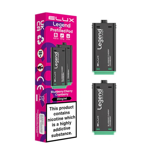 Elux legend 1500 Refill Pods blueberry cherry cranberry with packaging on a white background - uk vape sales