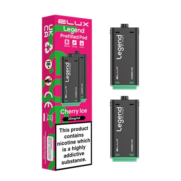 Elux legend 1500 Refill Pods cherry ice with packaging on a white background - uk vape sales