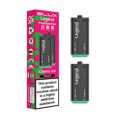 Elux legend 1500 Refill Pods cherry ice with packaging on a white background - uk vape sales