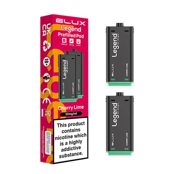 Elux legend 1500 Refill Pods cherry lime with packaging on a white background - uk vape sales