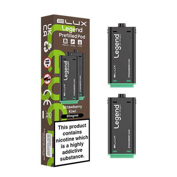 Elux legend 1500 Refill Pods strawberry kiwi prefilled vape pods with packaging on a white background - uk vape sales