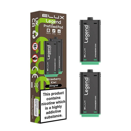 Elux legend 1500 Refill Pods strawberry kiwi prefilled vape pods with packaging on a white background - uk vape sales