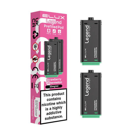 Elux legend 1500 Refill Pods strawberry watermelon prefilled vape pods with packaging on a white background - uk vape sales