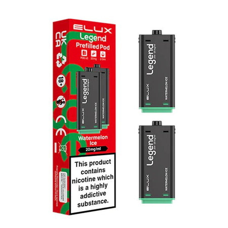 Elux legend 1500 Refill Pods watermelon ice prefilled vape pods with packaging on a white background - uk vape sales