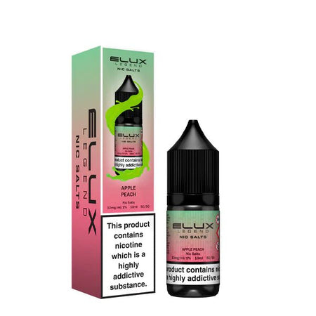 Elux Legend Nic Salts apple peach 10ml bottle and packaging on a white background - uk vape sales