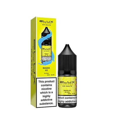 Elux Legend Nic Salts banana ice 10ml bottle and packaging on a white background - uk vape sales