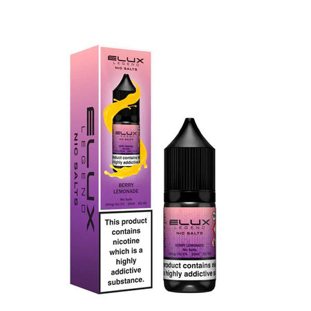 Elux Legend Nic Salts berry lemonade 10ml bottle and packaging on a white background - uk vape sales
