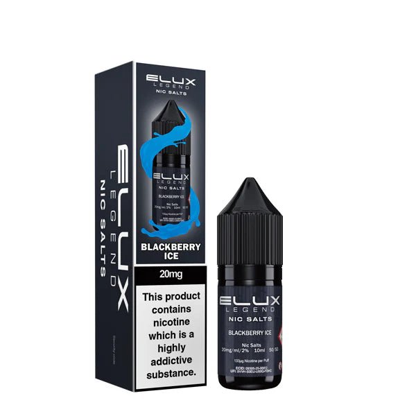 Elux Legend Nic Salts blackberry ice 10ml bottle and packaging on a white background - uk vape sales