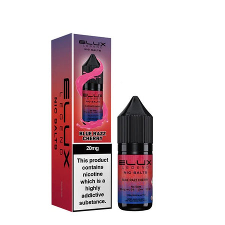 Elux Legend Nic Salts blue razz cherry 10ml bottle and packaging on a white background - uk vape sales