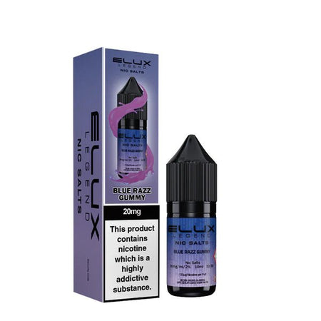 Elux Legend Nic Salts blue razz gummy 10ml bottle and packaging on a white background - uk vape sales