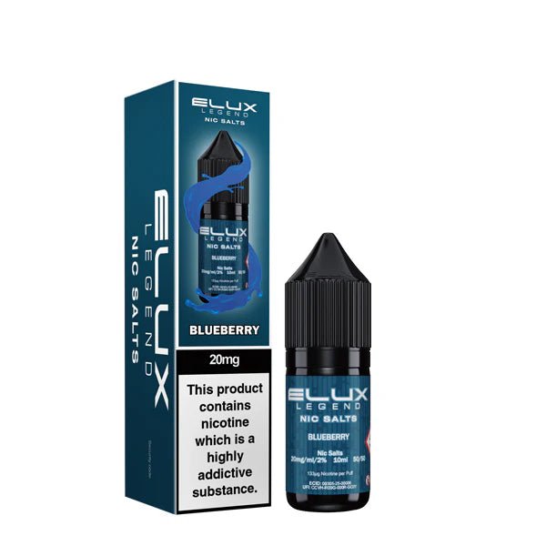 Elux Legend Nic Salts blueberry 10ml bottle and packaging on a white background - uk vape sales