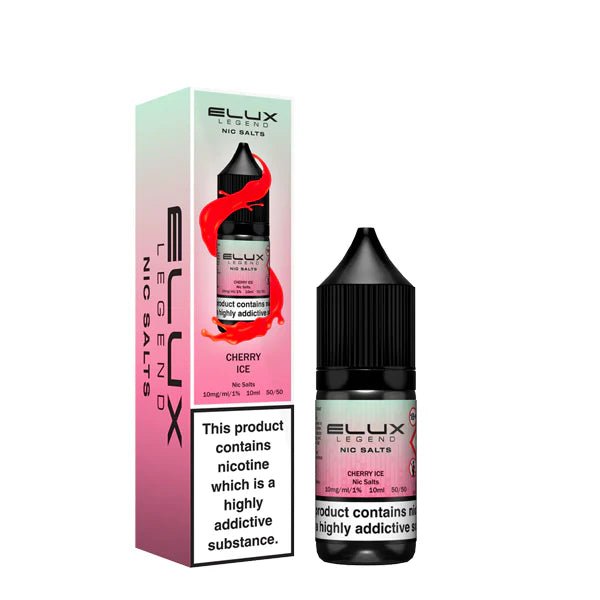 Elux Legend Nic Salts cherry ice 10ml bottle and packaging on a white background - uk vape sales
