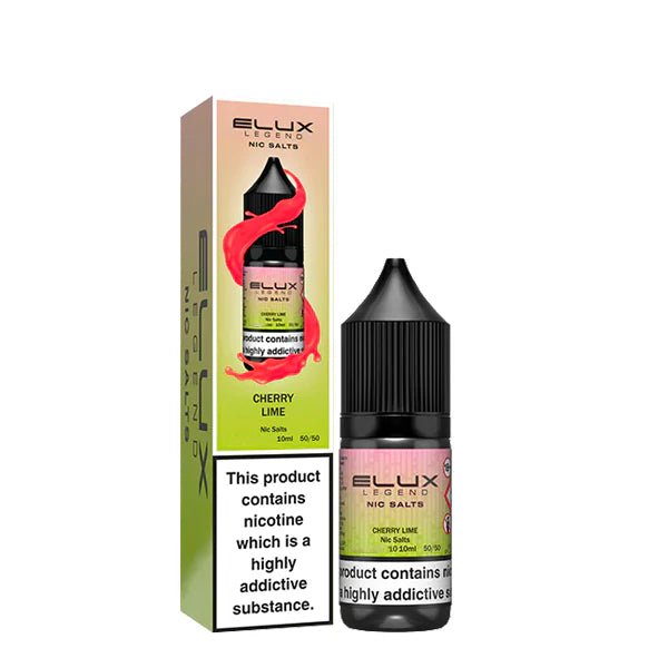 Elux Legend Nic Salts cherry lime 10ml bottle and packaging on a white background - uk vape sales
