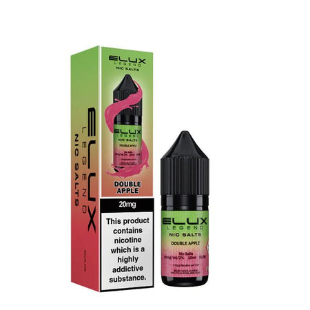 Elux Legend Nic Salts double apple 10ml bottle and packaging on a white background - uk vape sales