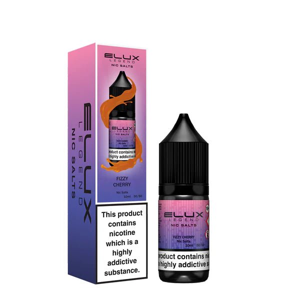Elux Legend Nic Salts fizzy cherry 10ml bottle and packaging on a white background - uk vape sales