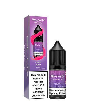 Elux Legend Nic Salts grape berry 10ml bottle and packaging on a white background - uk vape sales
